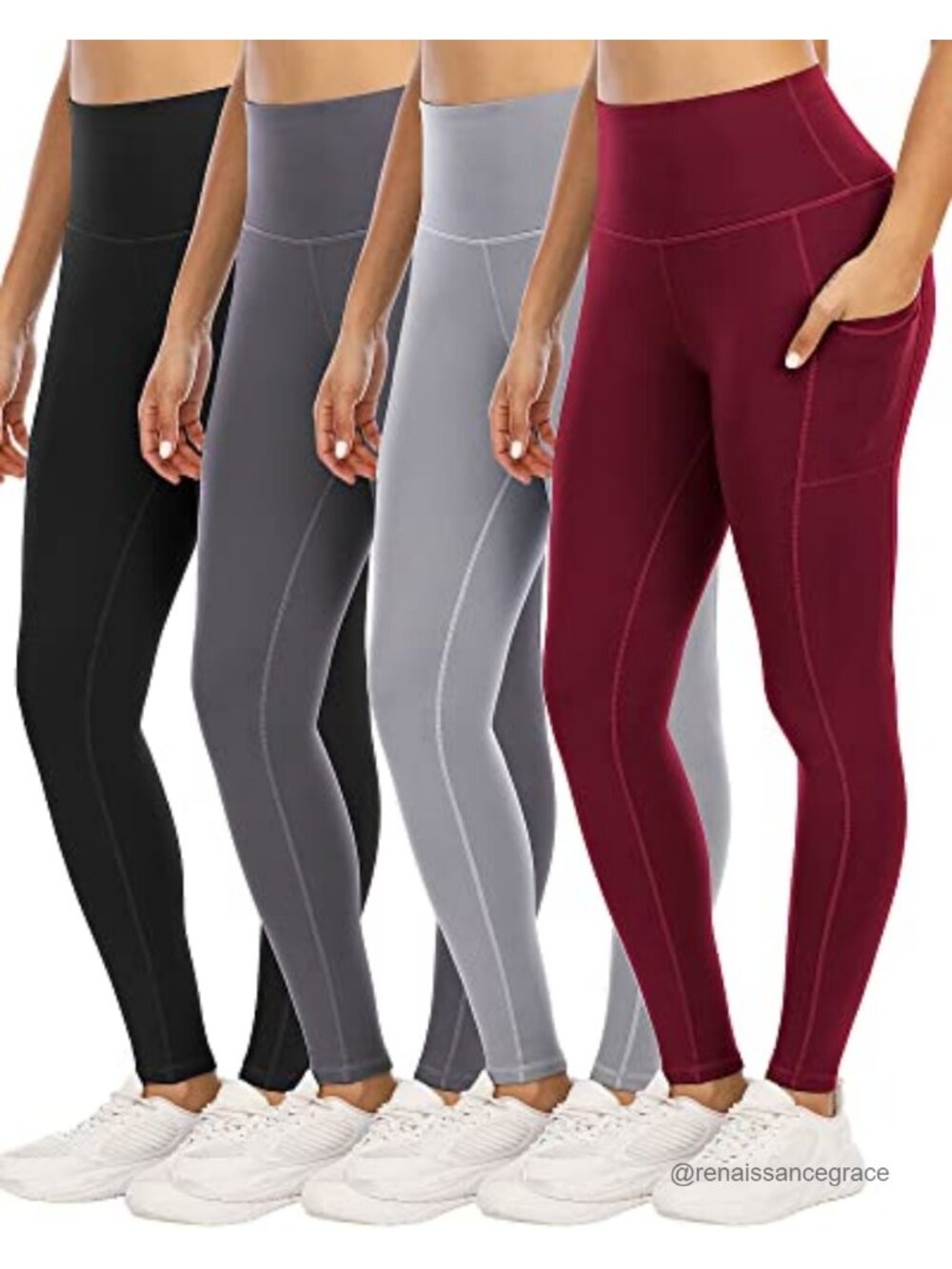 4 Pack High Waist Yoga Leggings with Pockets Tummy Control Workout Pants